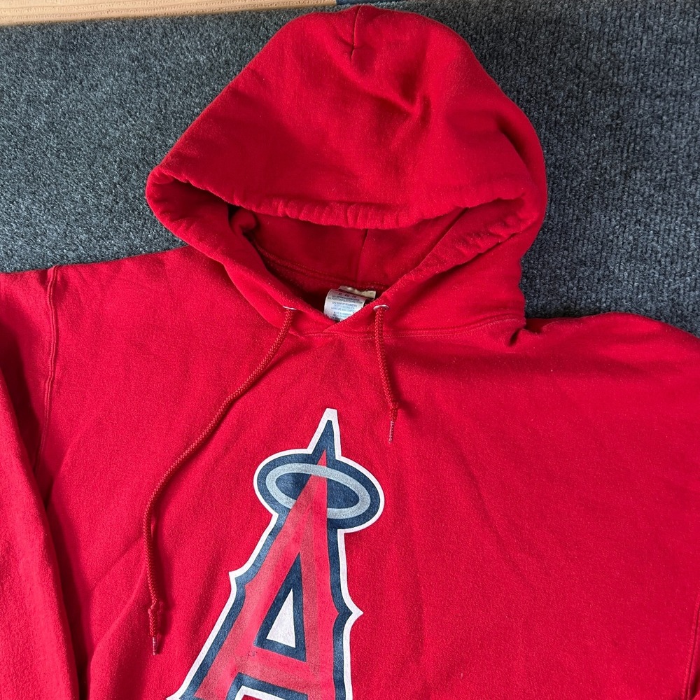 Jerzees Nublend Los Angeles Angels Hoodie Men XL Red Cotton Fleece Lined Outdoor